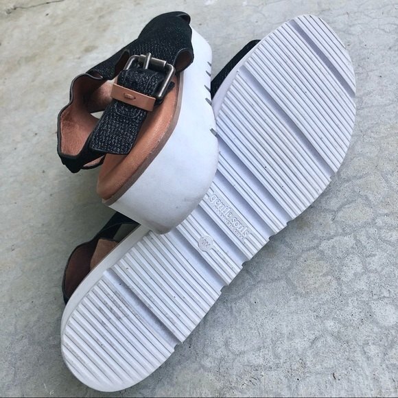 Gentle Souls Sandals Comfort Flatform Platform Black Leather Shimmer Open Toe 10 - Picture 8 of 9